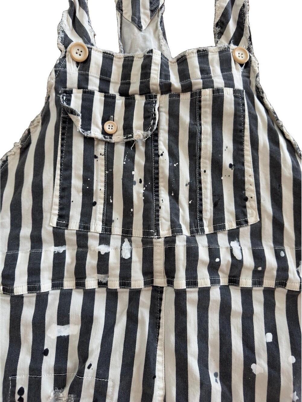 Jaded Gypsy Boho Distressed Patch Paint Splatter Overalls Adjustable Rare - Picture 10 of 16